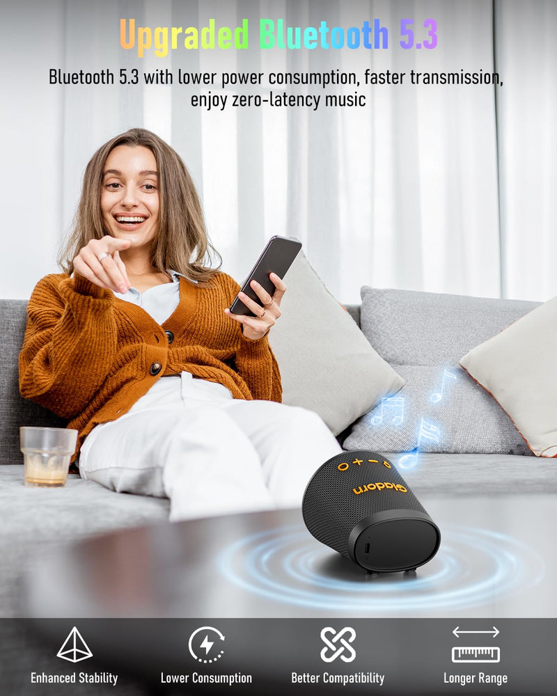 [AUSTRALIA] - Portable Bluetooth Speaker Wireless with 9 Color Lights, 20H Playtime, Stereo Pairing, Deep Bass, IPX6 Waterproof, Bluetooth 5.3, Small Speaker for Home, Party, Outdoor, Camping, Beach, Gift Black 
