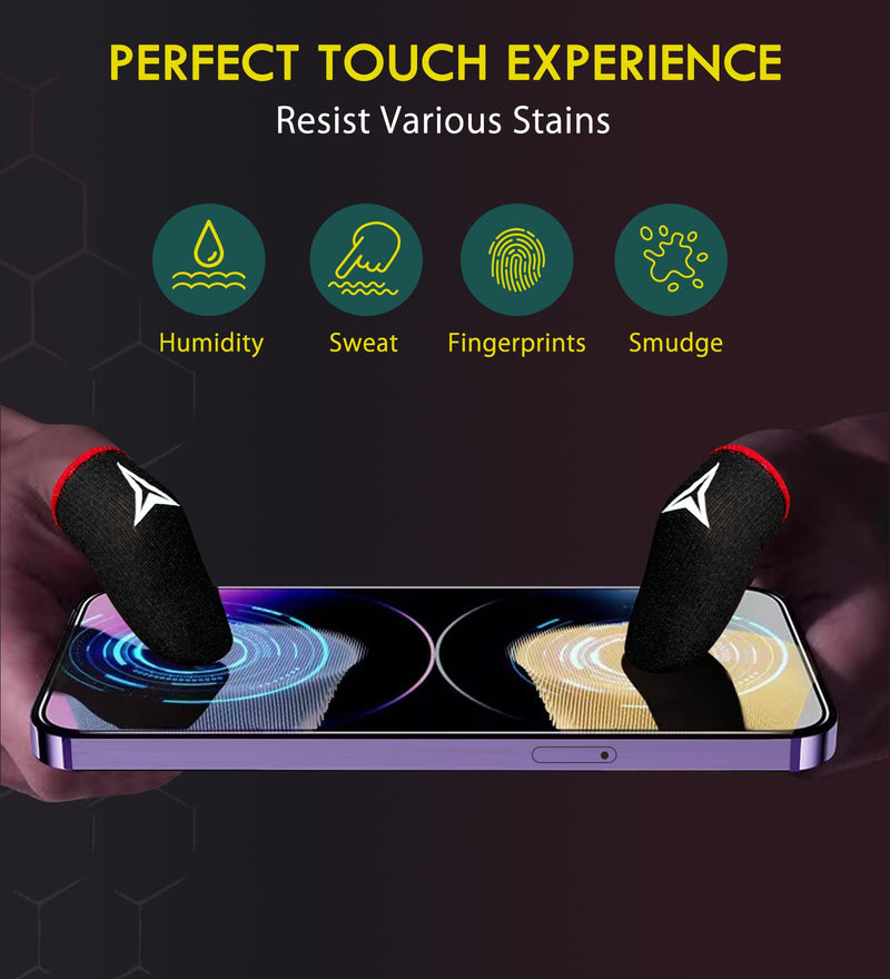 6 Pack Mobile Phone Gaming Finger Sleeves, Nuozme Finger Sleeves Compatible with All Touchscreen Devices, 0.15mm Superconducting Nanofibers, Smooth Feel, Anti-Sweat, Extremely Thin, Red Edge Red Edge (6 PCS )