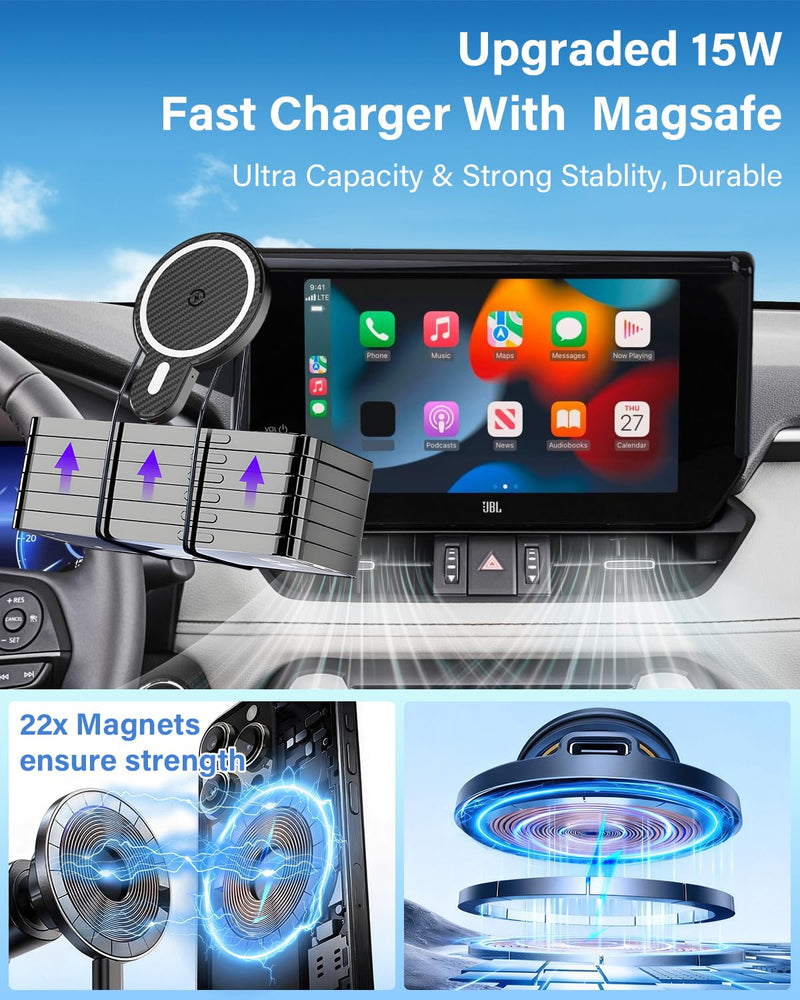 PZK Car Phone Mount for Toyota Tundra 2022-2026 /Sequoia 2023-2026 14-Inch | 3rd Gen Tudnra Accessories Magnetic 15W Fast Wireless Charger Phone Holder for Tundra Magsafe Phone Stand 360° Rotation Tundra 2022-2026/Sequoia 2023-2026 (14 inch)