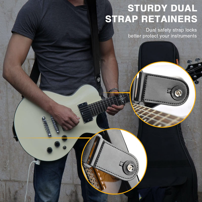 [AUSTRALIA] - LEKATO Guitar Straps for Electric Guitar Bass, 3" Wide Padded Guitar Strap Neoprene Pad with 3D Sponge Filling Bass Guitar Straps Adjustable Length from 45" to 55" with Strap Locks, Picks, Black 3 Inch 