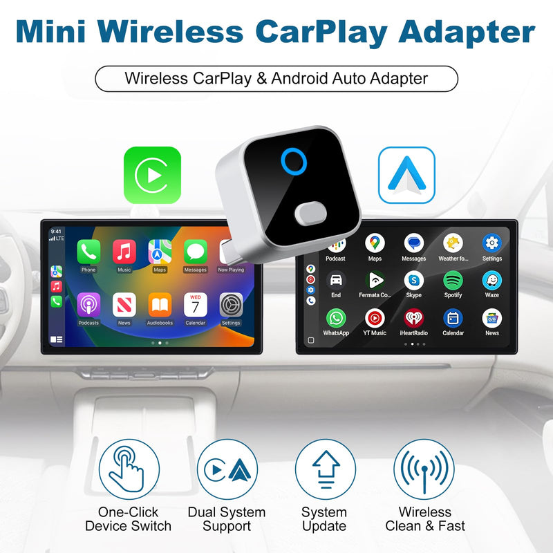 Wireless Carplay Adapter Compatible with iOS 10+/Android 11+ | One-Click Switch Mini Size WiFi 6 & Bluetooth 5.4 Adapter, for Factory Wired CarPlay Cars, Fast Auto-Reconnect,Plug & Play