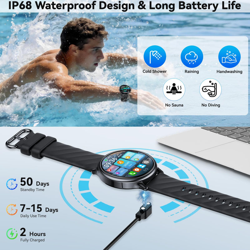 Smart Watch for Women Samsung iPhone Compatible: 1.32" AMOLED Smartwatch for Android Phones (Answer/Make) Fitness Tracker Heart Rate/Sleep/SpO2 Monitor Watches for Women IP68 Waterproof 130+Sport Mode Black