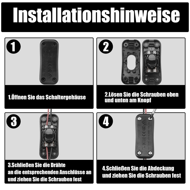 Powice 2 pieces intermediate switch, cord switch, 230 V, cable switch, suitable for 2 and 3-core power cables and small devices or lights toggle switch, (white + black) 2 Stück White+Black