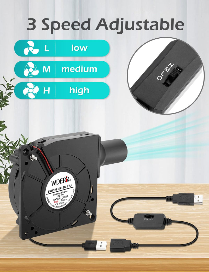 120mm x 32mm USB 5V Brushless Centrifugal Blower Multi-Speed Control Fan with Tube for Small Electric BBQ Grill Air Bellow Inflatable Replacement