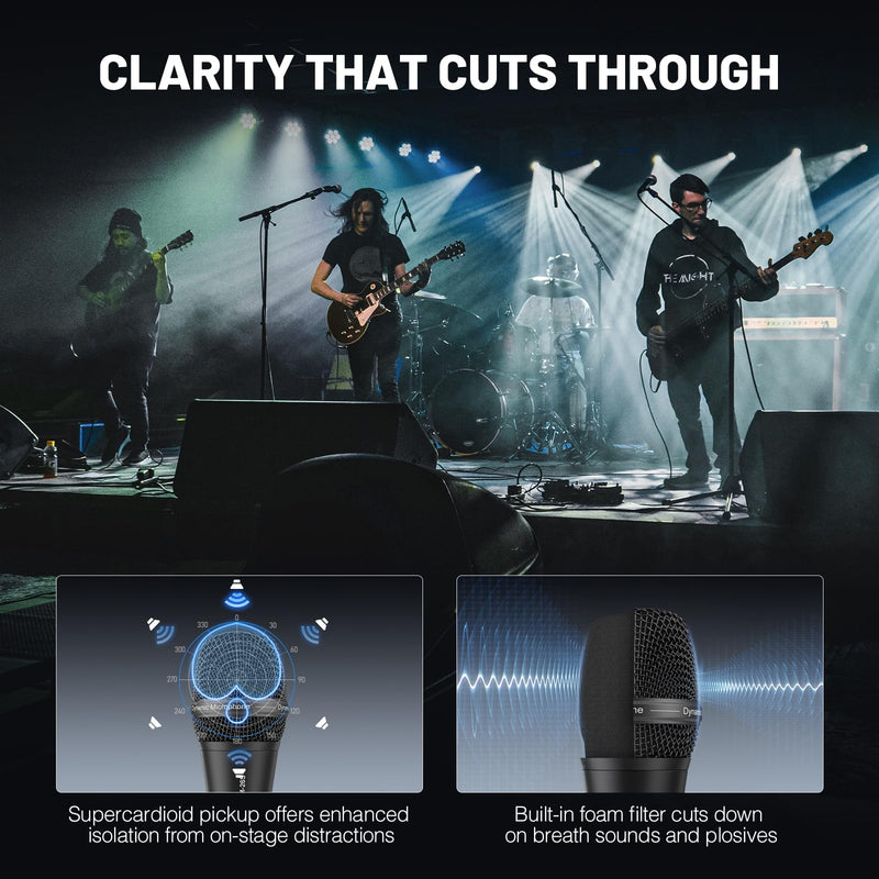 Phenyx Pro Vocal Microphone, Supercardioid Dynamic Mic with 16.4 ft XLR Cable, Mic Clip, Storage Bag, Wired Handheld Microphone for Singing, Stage, Studio, Karaoke (PM-26S)