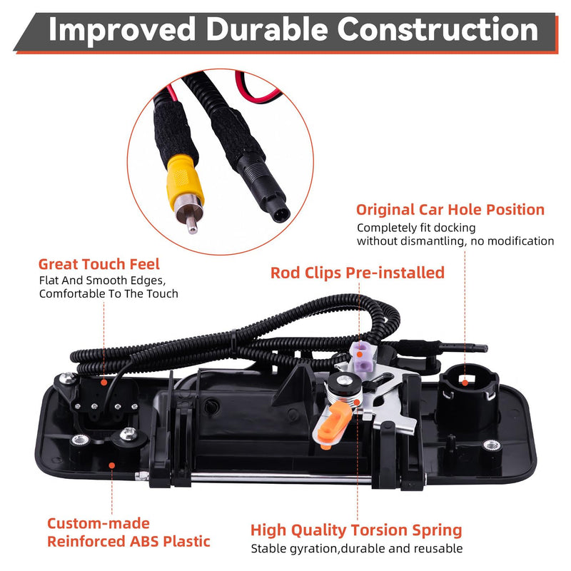 DEAL AUTO ELECTRIC PARTS Tailgate Handle Backup Camera Replaces 69090-0C051 | Compatible with 2007-2013 Toyota Tundra, Built-in Truck Bed Backup Rear View Camera w/Power Cable RCA Plug