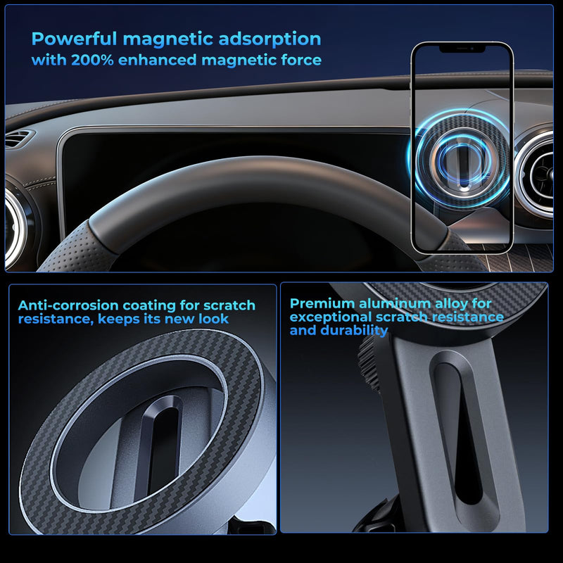 Magnetic Phone Mount for MagSafe for Mercedes Benz | for GLC 2023-2026 C-Class 2022-2026 Accessories, Fits 12.3'' Screen Adjustable Carbon Fiber Pattern Phone Holder for iPhone
