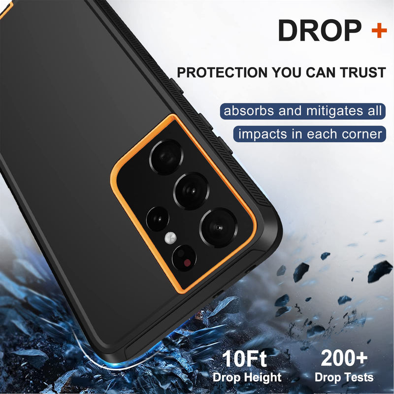 for Samsung Galaxy S21 Ultra Case with Belt Clip Holster, 2X Screen Protector, Heavy Duty Full Body Shockproof Drop-Proof Rugged Protective Cover for Samsung Galaxy S21 Ultra 5G 6.8 inch (Orange) Orange