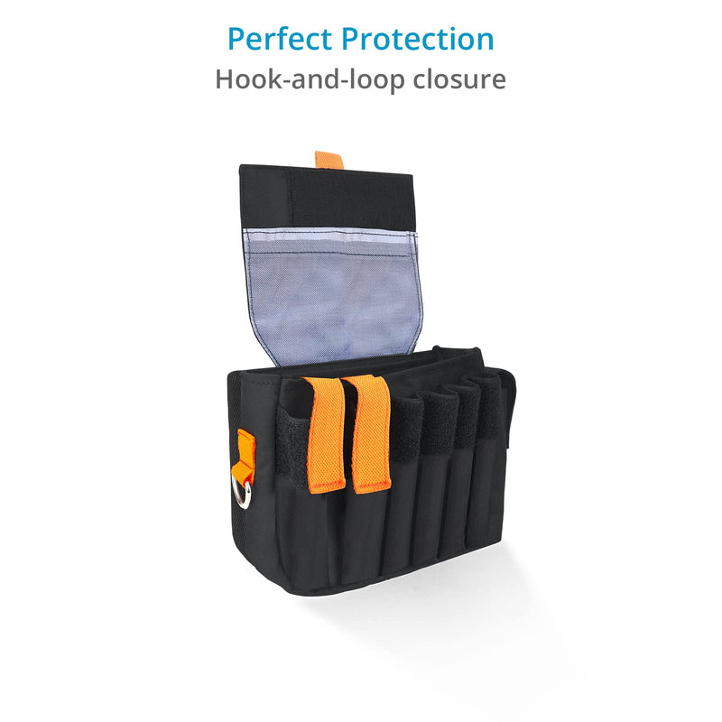 Proaim Cube AC Pouch Small for Camera Assistants, Grips and Techs | Splash-resistant tool pouch with three storage sections, mesh pocket, 2.5-inch belt loops, external pockets and D-ring