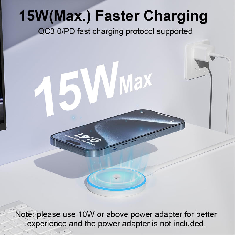 MagSafe Charger 2 Pack 15W Magnetic Wireless Charger Fast Charging Pad Compatible with iPhone 16/15/14/13/12 Series & AirPods 3/2/Pro Magnetic MagSafe Charging Pad with Dual Charging Ports white
