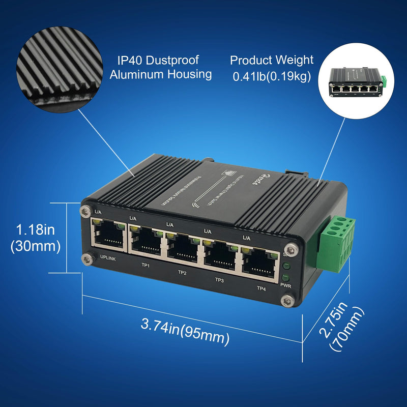 Mini Industrial 5 Port Gigabit Switch Ethernet Switch,Unmanaged Network Switch Ethernet Hub with 5 x RJ45 Port 10/100/1000Mbps,12~48VDC,Din-Rail, Wall Mountable LNK-IMC005G