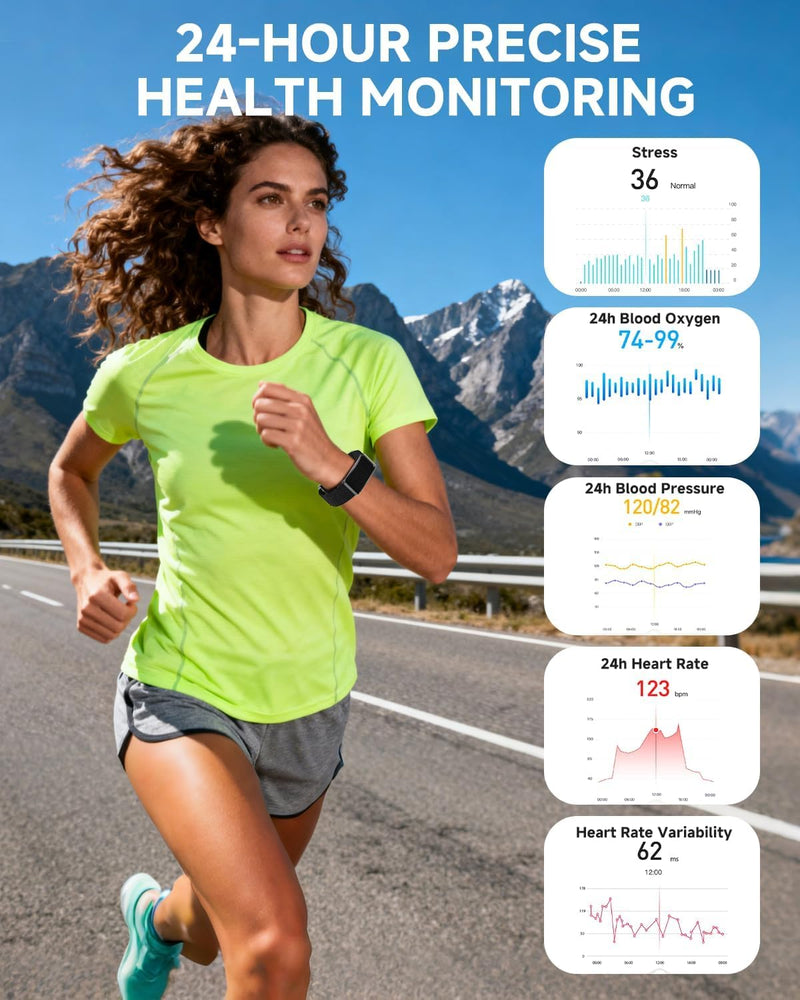 Smart Bracelet, Health Activity Fitness Trackers, Screenless Smart Band | All-Day Continuous Heart Rate/Blood Pressure Monitor, Sleep Tracker, 170+ Sport Modes, Smart Bracelet for Men with Free APP