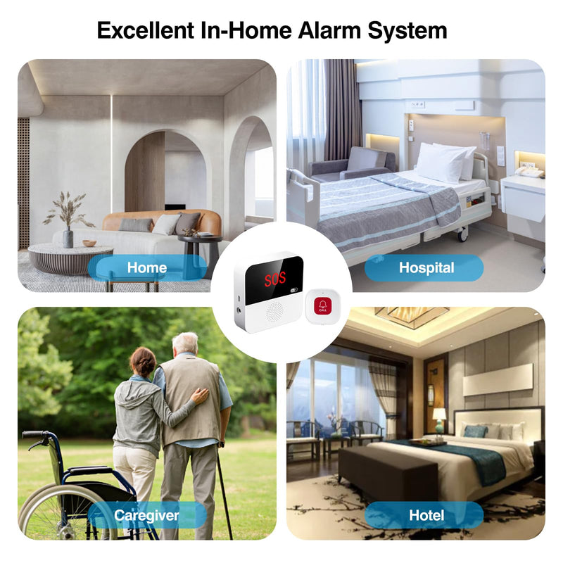 WiFi Elderly Monitoring, Caregiver Pagers Life Alert Systems for Seniors no Monthly Fee, 1 Receiver & 2 Panic Button, Compatible with Tuya Smart/Smart Life APP (Only Supports Wi-Fi 2.4GHz ) 1 Receiver+2 Button