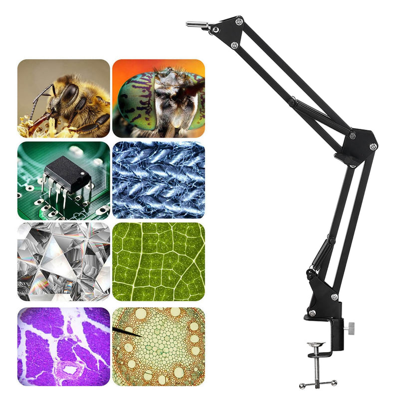 [AUSTRALIA] - Microscope Articulated Arm Stand, 360° Rotation HDMI USB Camera Lens Holder with 50mm Lens Fixing Ring and Clamp Universal Telescopic Folding Electronic Soldering Repairing Stand 