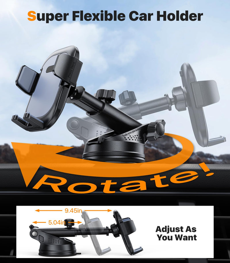hitolza Ultra Stable Phone Holders for Your Car [Powerful & 360 Adjustable Suction Cup] Universal Car Phone Holder Mount Long Arm Flexible Car Mount for Dashboard Windshield Air Vent All Phone Case Gray