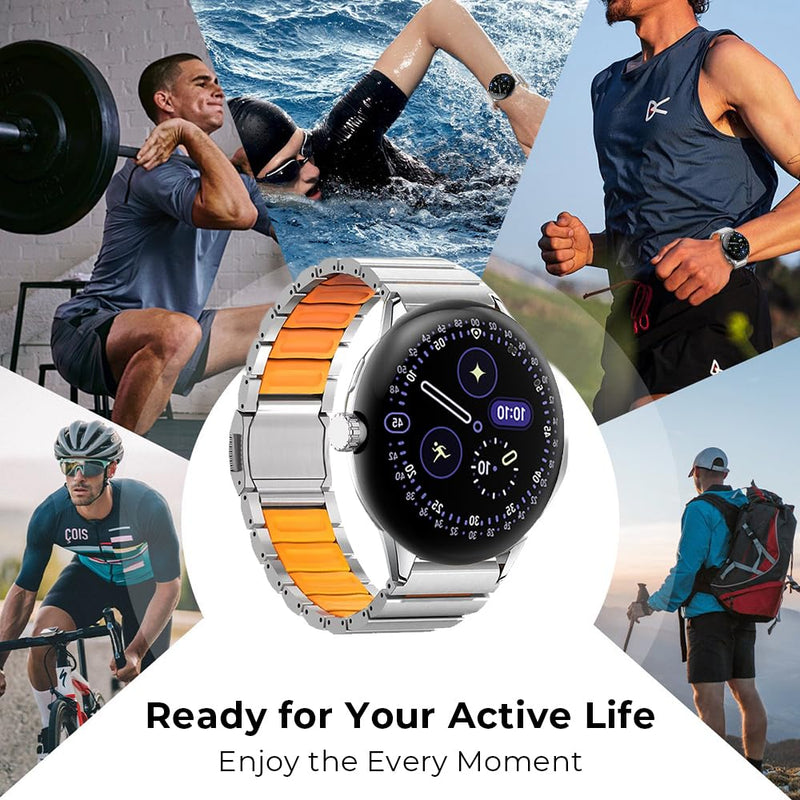 Titanium Magnetic Watch Band for Google Pixel Watch 5/4/3 45mm, Hybrid Silicone Lining & Titanium - Adjustable Lightweight Metal Strap for Active & Formal Use, Anti-Slip, No Hair Pull sliver black