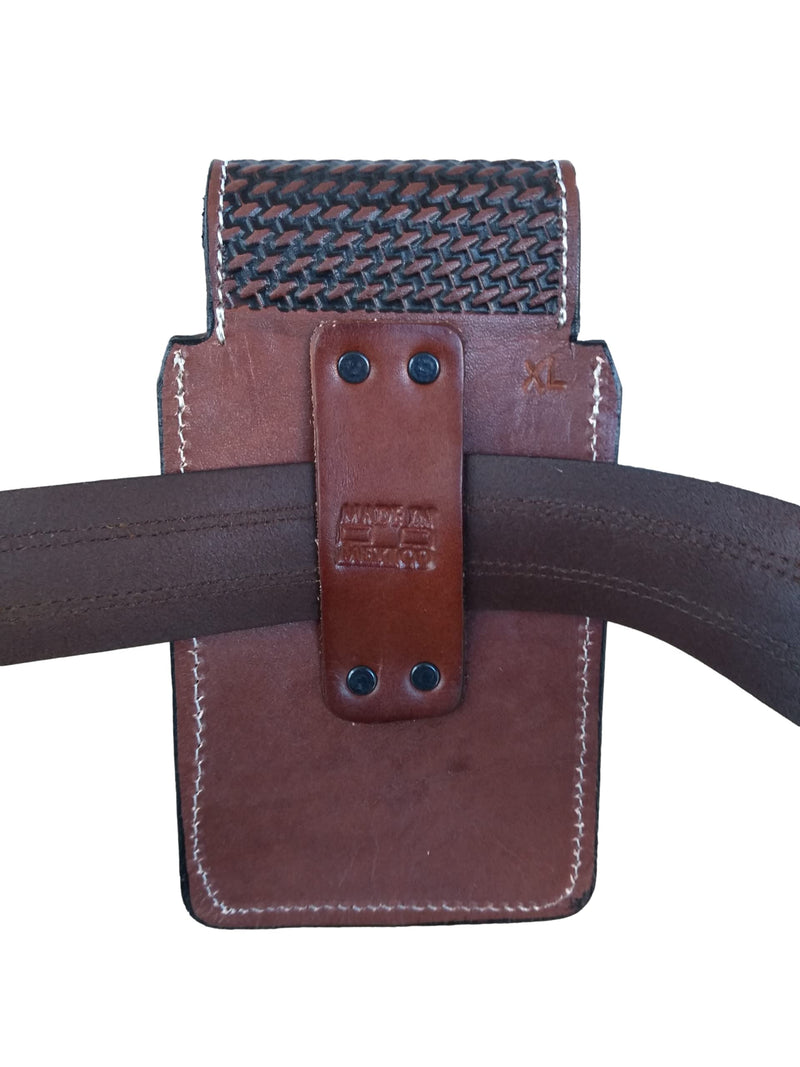 Marquez Western autentic Leather Mexican Cell Phone Holster for Belt with Secure Closure. Hand Painted Horse Design. Universal Size (Brown)
