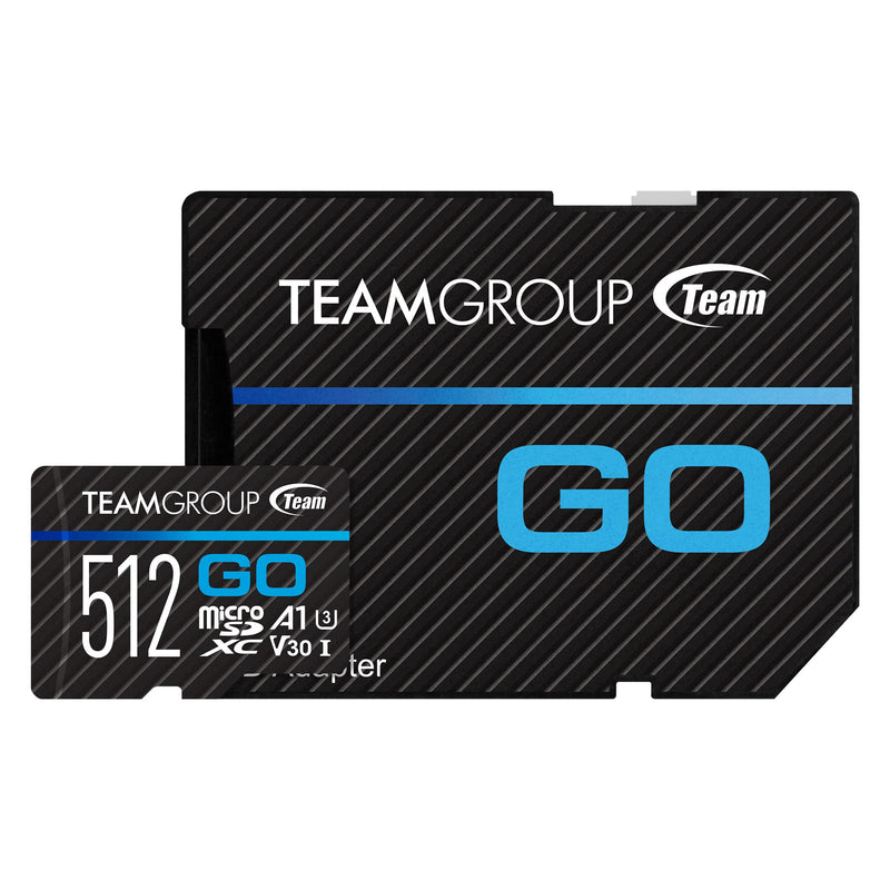 TEAMGROUP GO Card 512GB Micro SDXC UHS-I U3 V30 4K, R/W up to 100/90 MB/s for GoPro & Action Cameras High Speed Flash Memory Card with Adapter for Outdoor, Sports, 4K Shooting TGUSDX512GU303