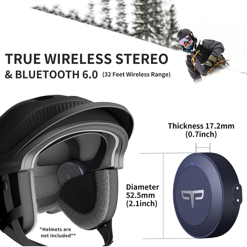 Origem Ski Helmet Speakers, Wireless Snowboard Headphones Bluetooth 6.0 | True wireless stereo drop-in helmet headphones with HDR audio, compatible with audio-ready ski and snowboard helmets Navy