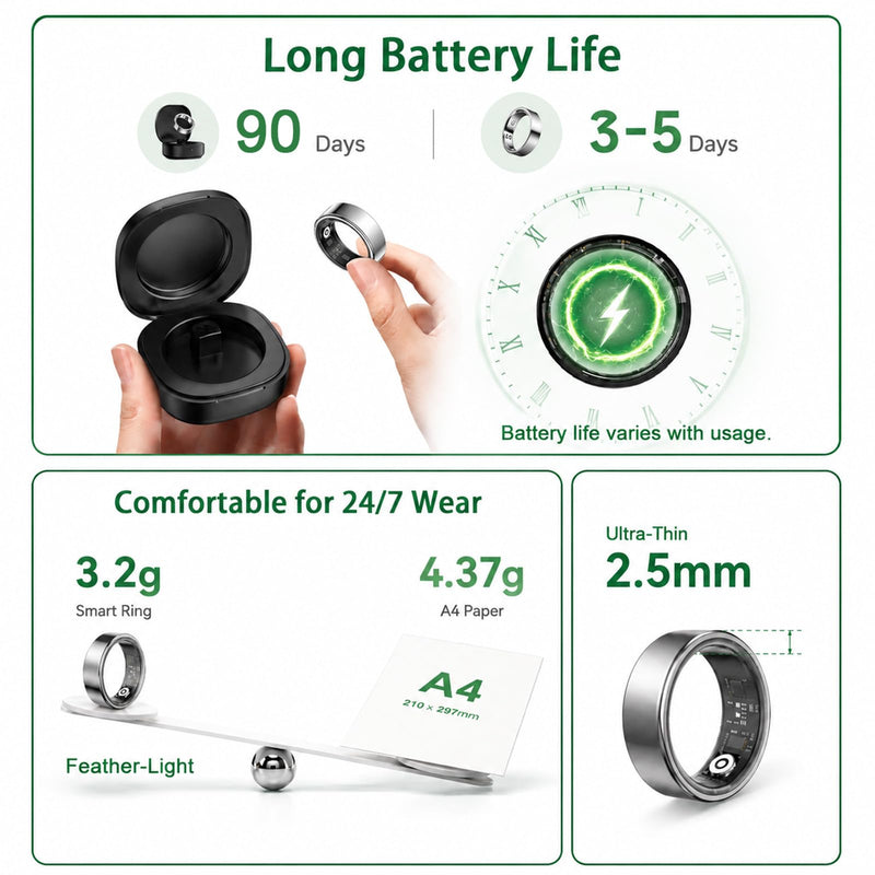 TERRALAB 2.0 Smart Ring,iOS & Android Compatible,IP68 Waterproof,Sports/Stress/Blood Oxygen/Heart Rate/Sleep Health Monitoring for Women&Men, with a Charging Case,No Subscription Fee Rose Gold 7