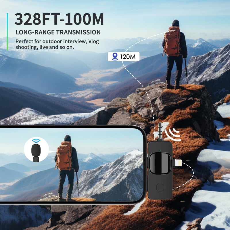 Wireless Lavalier Microphone for iPhone Android Camera with Furry Windproof Covers, Dual Lavalier Microphone for Interviews, Live Streaming, YouTube, TikTok, Plug-Play, 3-in-1 Receiver 3 in 1