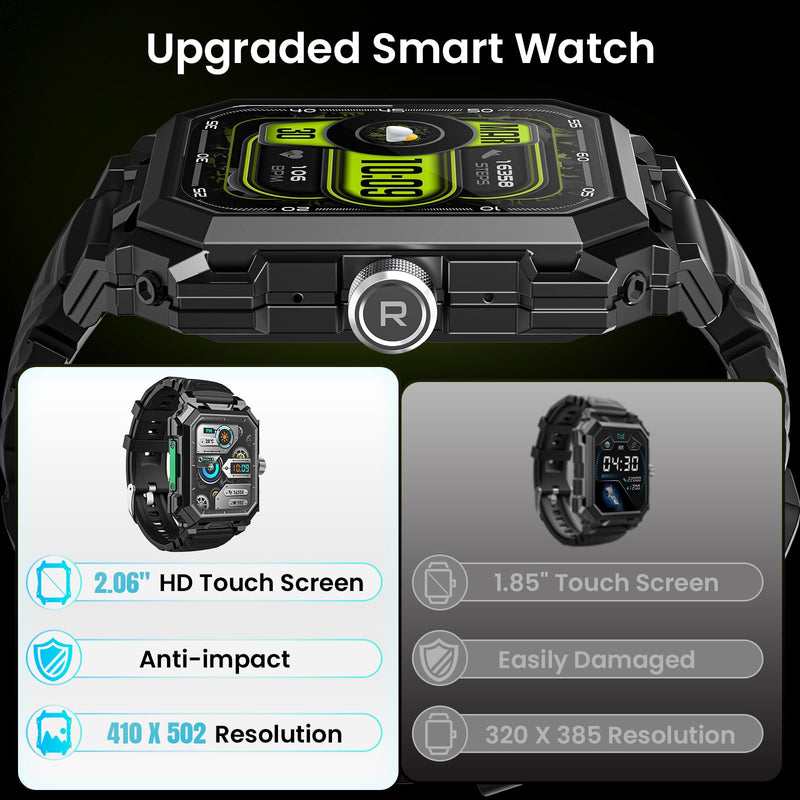 Rogbid Military Smart Watches for Men, 2.06'' AMOLED IP68 Waterproof Smartwatch for Android iOS, Answer/Make Call Fitness Tracker with Heart Rate/Sleep/Stress/SpO2/120+Sport Modes