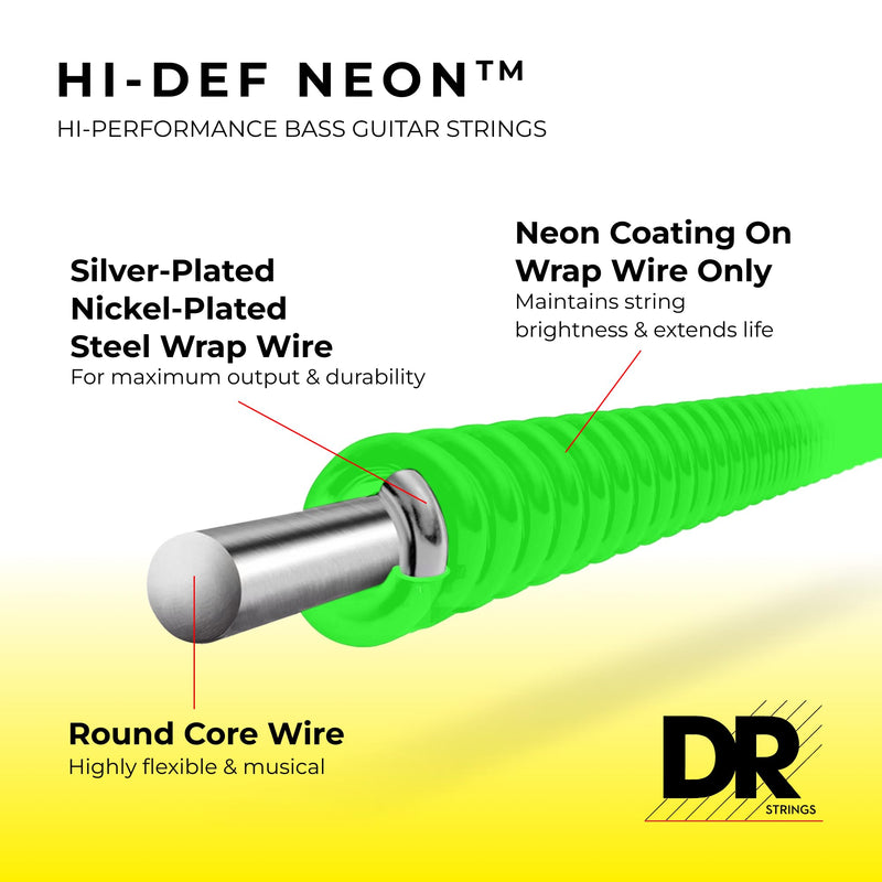DR Strings Hi-Def NEON Green Coated 4-String Bass Strings Heavy (50-110)