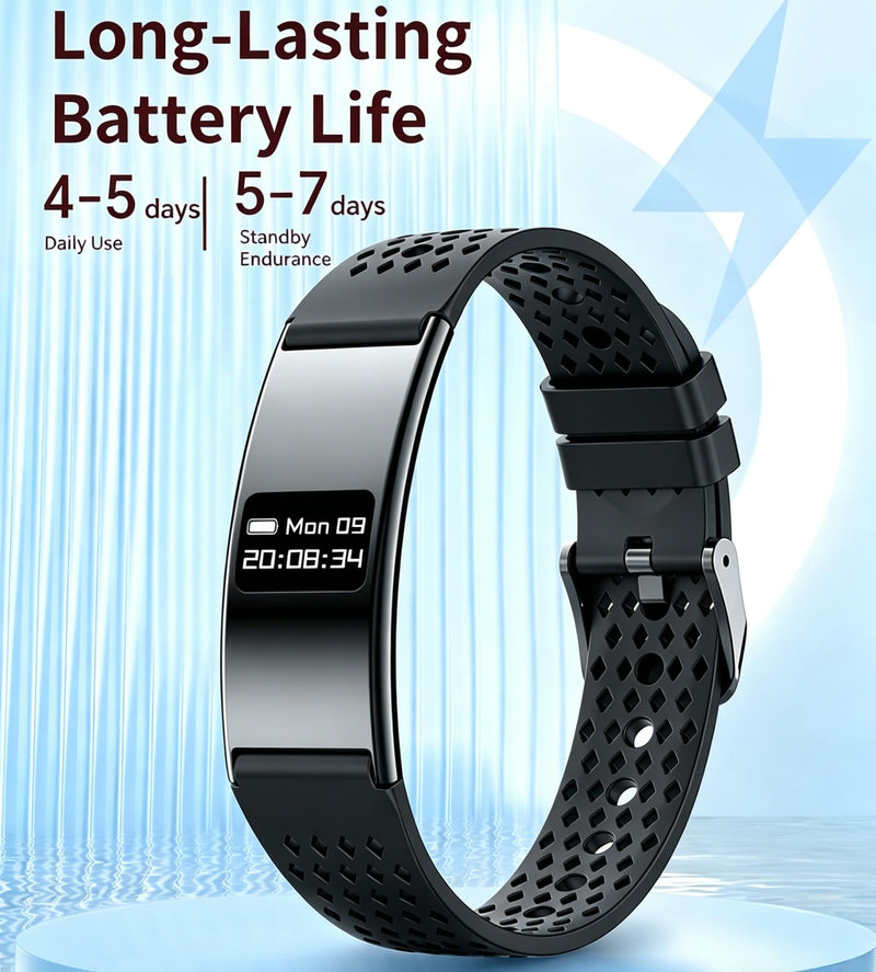 Smart Bracelet Ultra Thin Fitness Tracker for Women Men Slim Health Band Sleep Heart Rate Monitor Pedometer Step Counter Lightweight Ladies Wearable Activity Tracker, Silicone & Nylon Strap Black