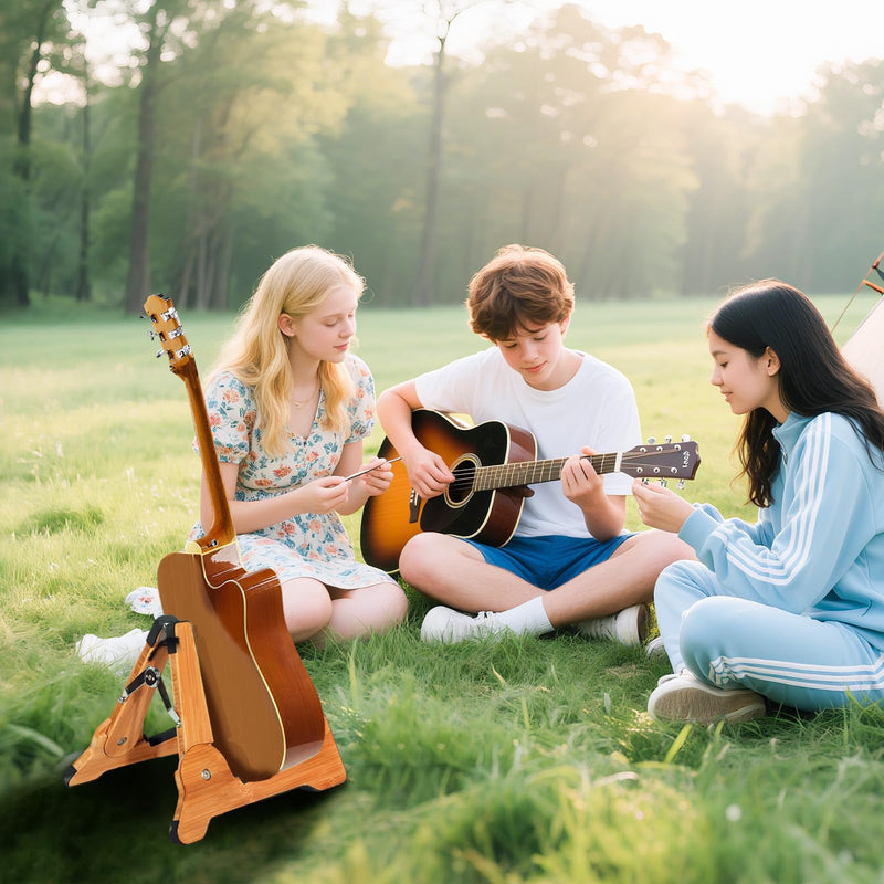 Portable Guitar Stand Floor - Folding Acoustic Electric Guitar Stands A-frame Wooden, Bamboo Single Bass Guitar Holder Portable Soporte Para Guitarra Rack for Mandolin Banjo Ukulee Violin Folding Guitar Stand