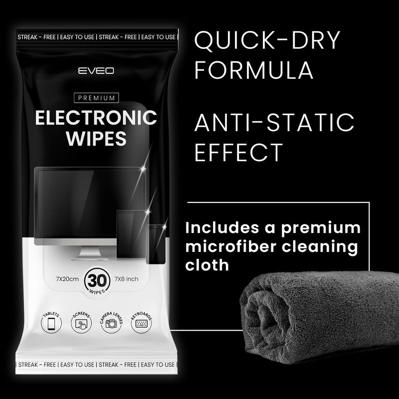 EVEO Electronic Wipes Screen Cleaner-TV Screen Cleaner Wipes, Computer Screen Cleaner, Laptop Screen Cleaner, ipad & Monitor Cleaner, TV Cleaner Screen Cleaning Wipes - [90 Wipes + Microfiber Cloth ] 3 pack (90 wipes)