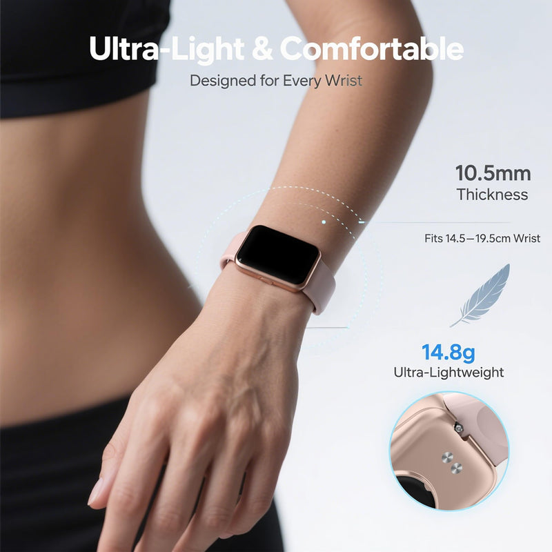 Fitness Tracker Watch for Women & Men, 1.47" HD with Bluetooth, 24/7 Heart Rate & Blood Oxygen Monitor, Sleep & Step Counter, 100+ Sports Modes, 3ATM Waterproof, Compatible with Android iOS Pink