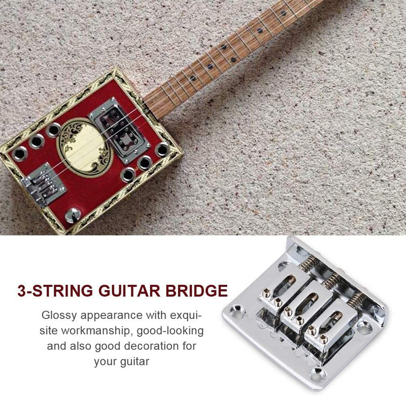 [AUSTRALIA] - Complete 3 String Box Guitar Replacement Part inclued Saddle Bridge Tuning Pegs Keys Control Knobs Strap Locks Screws Washers Chrome silver 