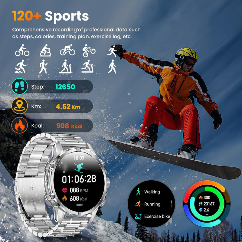 Rogbid Smart Watch, 1.75-Inch AMOLED Display, IP67 Waterproof SmartWatch for Men with Flashlight, Answer/Make Call Fitness Trackers, 120+ Sports Modes, 15 Days Battery Life, Silver