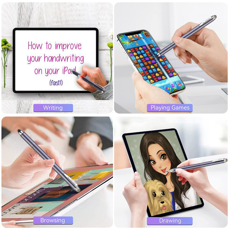 Universal Stylus Pens, Honiha High Precise Disc Stylus Pens for Touch Screens 4 in 1 Touch Screen Pen Capacitive Stylus Compatible with iPad, iPhone, Samsung, Android, Microsoft Tablets- Space Black