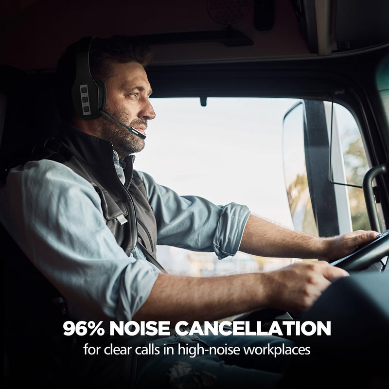 Conambo JBT600 Trucker Bluetooth Headset with Tri-Mic Noise Cancelling, CVC 8.0, Mute Button & 60Hrs Battery Life – Wireless Headset for Truck Drivers, Cell Phones & Office Use