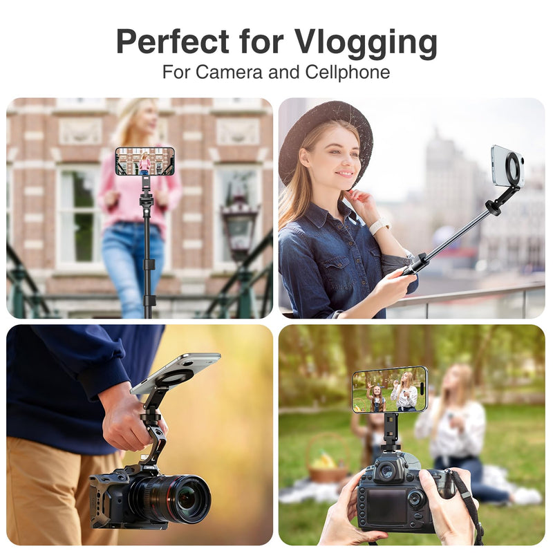 [AUSTRALIA] - elitehood Magsafe Tripod Mount Adapter with 1/4” Screw & Hot Shoe, Lightweight Compact Cell Phone Tripod Mount for Camera, iPhone Camera Holder with Dual Hinges for iPhone 17 16 15 14 13 Series 