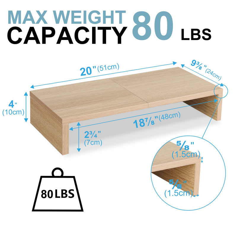 TEAMIX 2 Pack Maple Monitor Stand Riser and 1 Pack 20 inch Maple Monitor Stand Riser for Computer Desk Home Office Organization.
