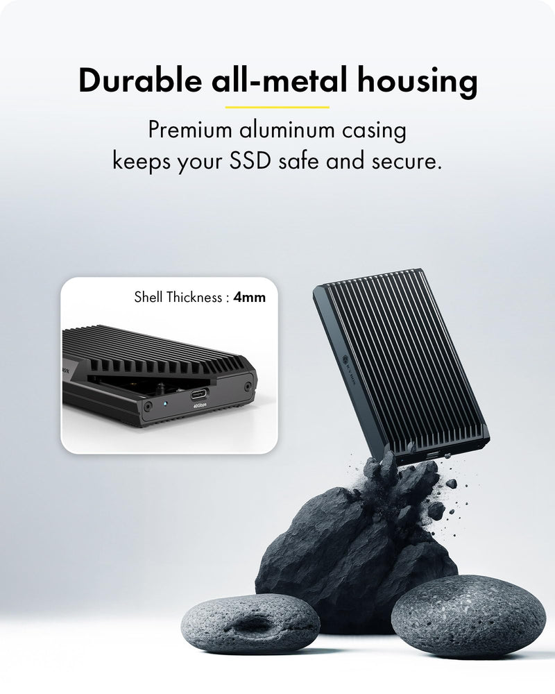 40Gbps M.2 NVMe SSD Enclosure, ICY BOX M.2 Enclosure Support SSD M/B+M Key Size 2280/2260/2242/2230 Compatible with Thunderbolt 4/3/USB4/3.2/3.1, Tool-Free Aluminum Thunderbolt 4 Enclosure