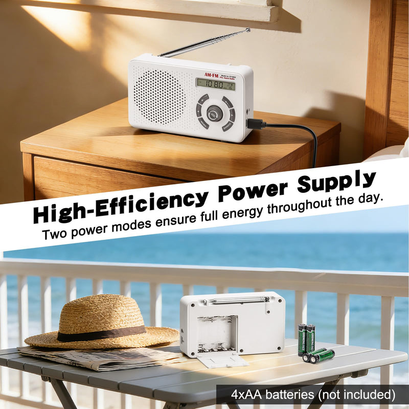 Tendak Portable Radio AM FM SW, Small Radio with Digital Tuning LCD Display, Sleep Timer and Alarm Clock, Battery Powered or Plug in Wall, Transistor Radio for Home Outdoor Seniors