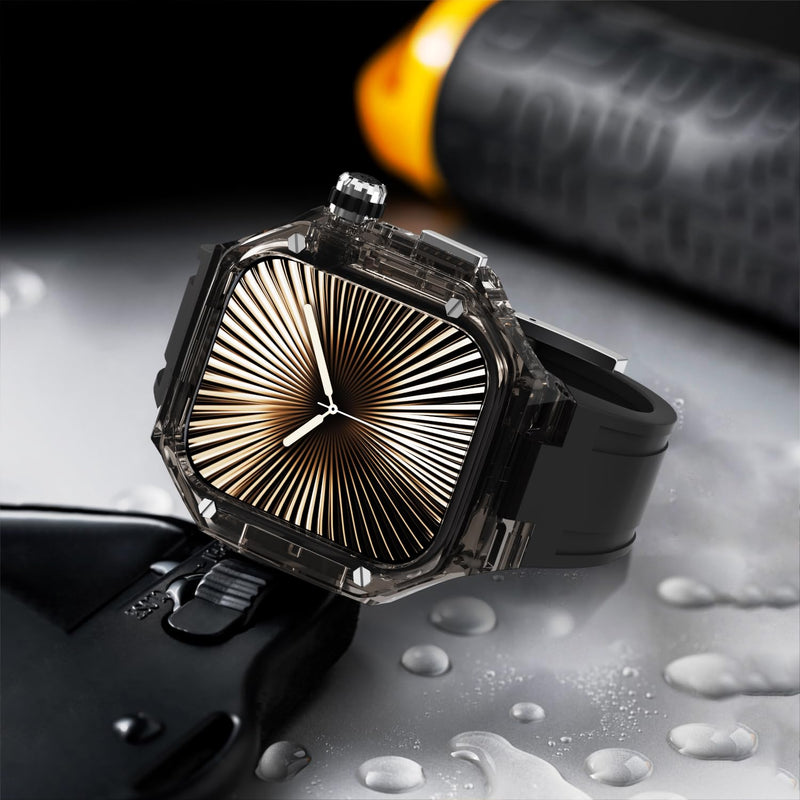 Transparent Crystal Case and Band for Apple Watch Series 11/10 46mm/42mm, Luxury Clear Designer Rugged Military Protective Cover Tactical Heavy Duty Protection for iWatch Black