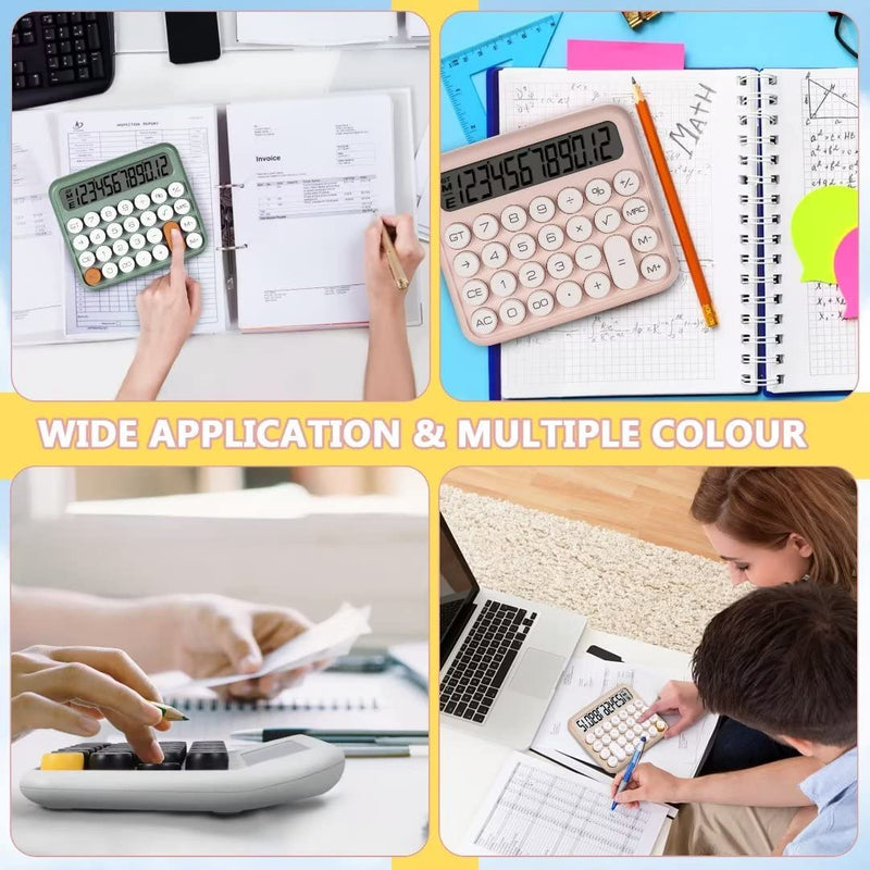 Mechanical Switch Calculator, Pink Calculator Cute 12 Digit Large LCD Display Big Button Calculator Clear Standard for Daily and Basic Office,Automatic Sleep,with Battery