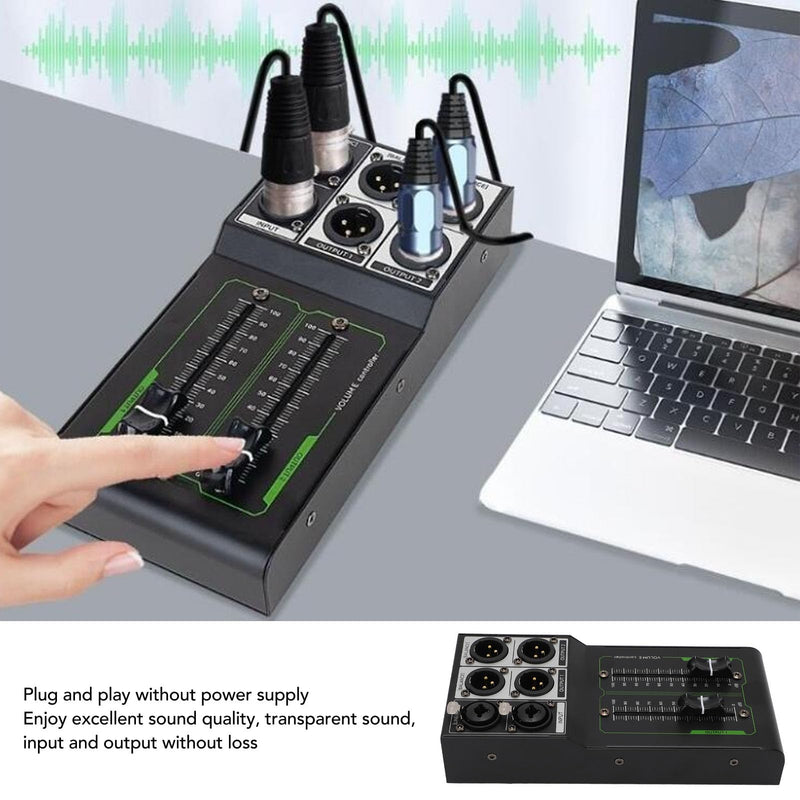 Passive Monitor Volume Controller, XLR 1 Input 2 Output Passive Stereo Studio Controller, High Precise 70Mm Fader, Controller for Studio & Home Audio System