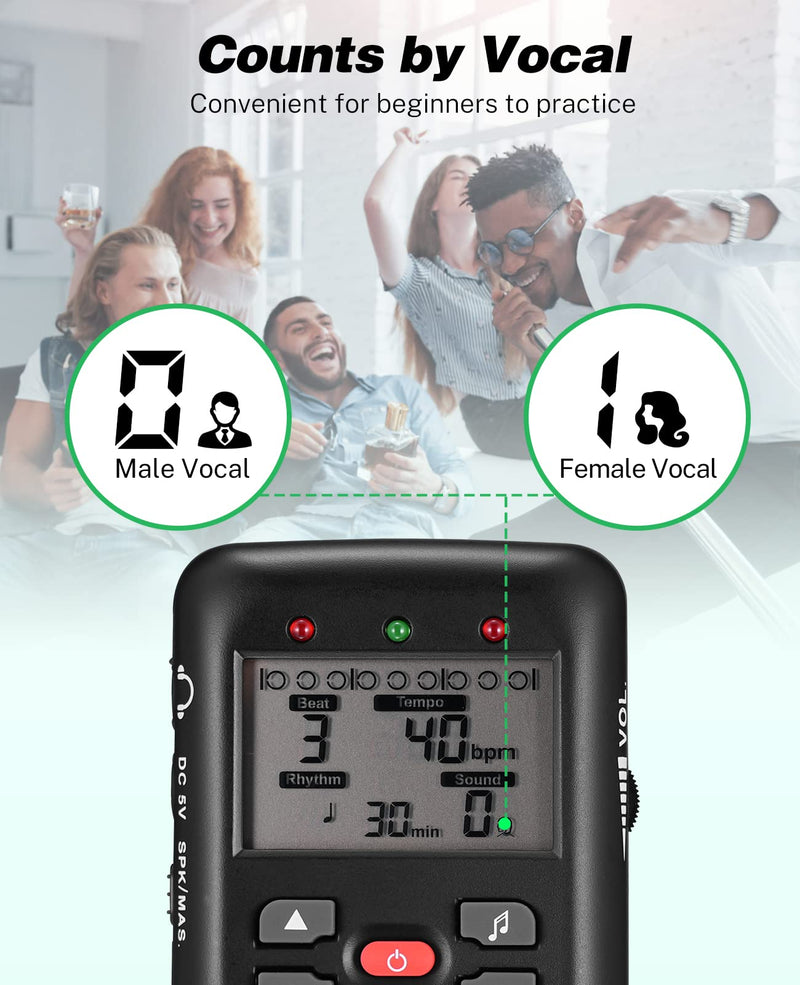 Vibrating Metronome for Piano Guitar Drum Ukulele Practice, Electronic Digital Metronome with Timer, Counts by Male/Female Vocal, by LEKATO Size a