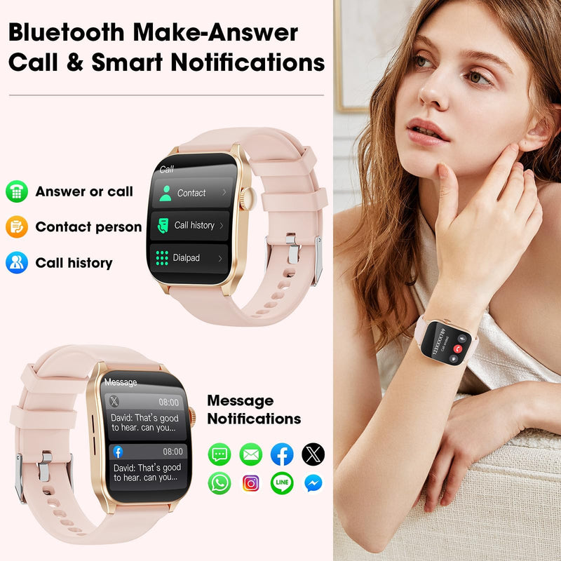 Curve Smart Watch for Men Women, 1.91" Smartwatches with 120+ Sport Modes, Fitness Tracker with Bluetooth Call, Heart Rate, Waterproof Activity Tracker Smartwatch for iOS Android Phones Pink