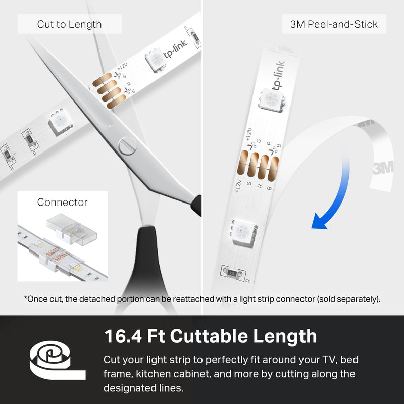 [AUSTRALIA] - Kasa Smart LED Light Strip, 50 Color Zones RGBIC, 16.4ft Wi-Fi LED Strip Works w/ Alexa, Google Home & SmartThings, High Brightness, 16M Colors, PU Coating, Trimmable, 2 Yr Warranty (KL420L5) 16.4 ft. 
