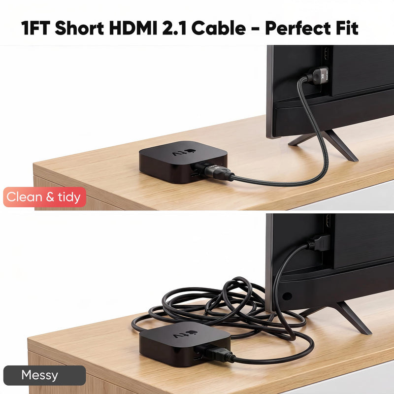 8K HDMI 2.1 Cable 1FT(12Inch) 10-Pack, Ultra High Speed 48Gbps Braided HDMI Cord, Support HDR10+, eARC, VRR, QMS, QFT, HDCP 2.2&2.3 for TV, Monitor, PC, Laptop, HDMI Switch, HDMI Splitter, KVM Grey 1
