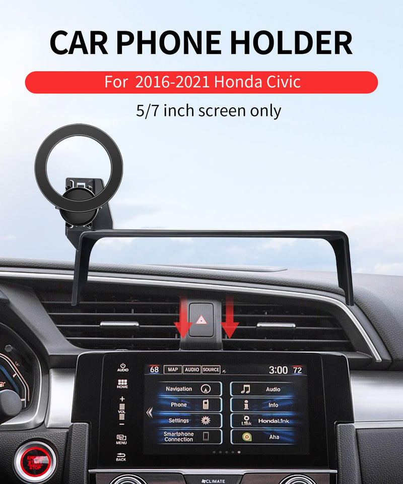 Car Phone Holder for Honda Civic 2016-2021 Accessories, 5/7-inch Screen | Magsafe Magnetic Cell Phone Mount Clip Compatible with iPhone, 3D fit Stable Dashboard GPS Navigation Bracket Cradle Stand 5/7-inch for 2016-2021 Civic