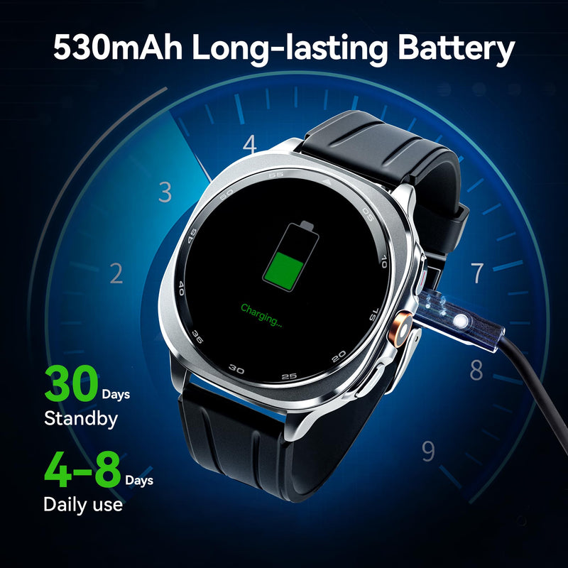 GPS Smart Watch for Men 1.43-inch HD AMOLED 3ATM Waterproof 530mAh Large Battery 100+ Sport Modes Flashlight Answer/Make Calls smart Watch for Android iOS Fitness and Sports Watch(2 Bands) Braided and silicone Strap