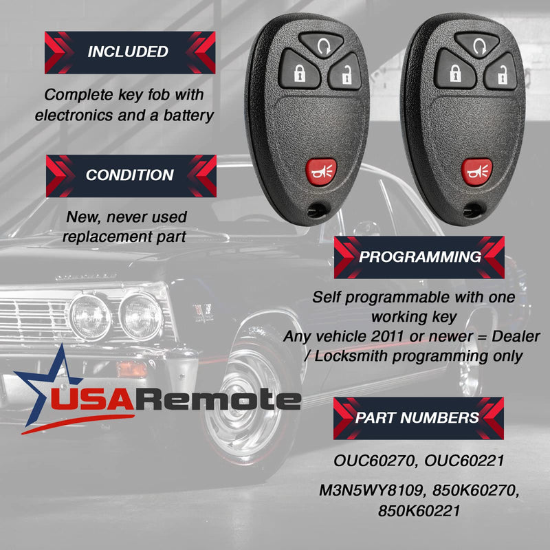 Car Key Fob Keyless Entry Remote with Ignition Key fits Chevy Silverado Avalanche Traverse / GMC Sierra Acadia / Pontiac Torrent / Suzuki XL-7, Set of 2 g-421 46-key [2]