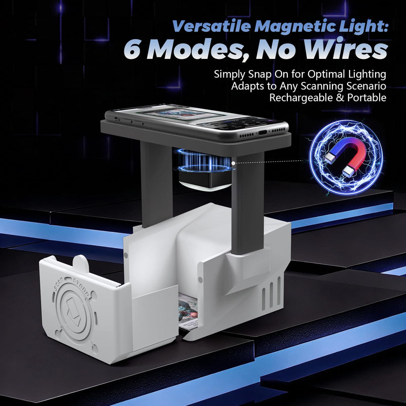 [AUSTRALIA] - Card Scanner Pro Max–Card Scanner Stand for MTG & TCG, Scan Sleeved & Unsleeved Trading Cards, Phone Holder with Rechargeable Magnetic Fill Light, 3 Modes 6 Levels, MTG Card Scanner Stand for ManaBox 